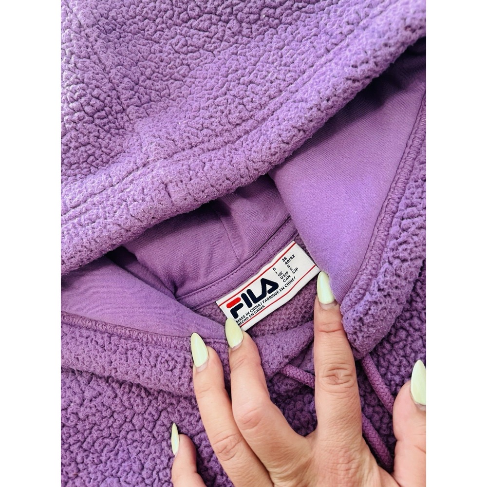 FILA Womens Sporty Athletic Purple Sherpa Hoodie Jacket Pullover Relaxed Fit "S" - Picture 3 of 6